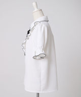 【予約　5/1発送】上品大人フリル半袖シャツブラウス【SD】