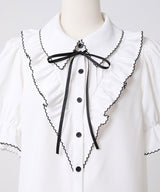 【予約　5/1発送】上品大人フリル半袖シャツブラウス【SD】