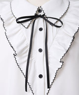 【予約　5/1発送】上品大人フリル半袖シャツブラウス【SD】