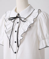 【予約　5/1発送】上品大人フリル半袖シャツブラウス【SD】