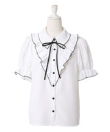 【予約　5/1発送】上品大人フリル半袖シャツブラウス【SD】