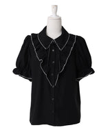 【予約　5/1発送】上品大人フリル半袖シャツブラウス【SD】