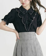 【予約　5/1発送】上品大人フリル半袖シャツブラウス【SD】