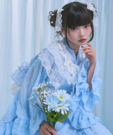 【まとめ買い対象】【予約　6/25発送】ドットチュールレースフリルマーメイド浴衣3点セット【大きいサイズあり】【SD】