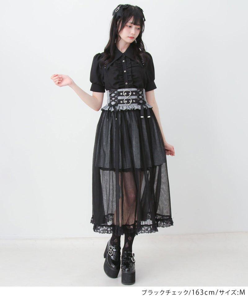 新品★チュールスカート付きベルト★オーロラストーン★伸縮★各種ダンス★パーティー 予約 7/9発送】ハートベルトレースアップチュールスカート