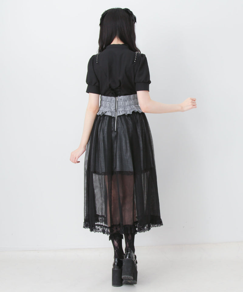 新品★チュールスカート付きベルト★オーロラストーン★伸縮★各種ダンス★パーティー 予約 7/9発送】ハートベルトレースアップチュールスカート