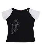 【感謝祭セール対象】【メール便】Y2K星レースラグランスリーブ切替ストーンロゴ 半袖Tシャツ