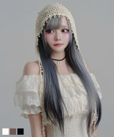 Y2K パール付 ニット バブーシュカ ヘッドドレス / クロシェ編み フリンジ サブカル 地雷系 韓国 儚げ