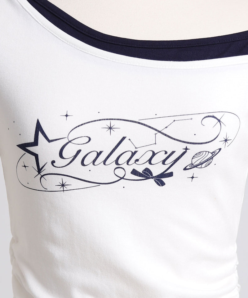 ロゴ オフショルダー Tシャツ / レイヤード風 アシンメトリー 星柄 T