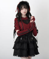 【予約　6/3発送】バラレースハート十字架刺?レースアップアームカバー付きリブトップス