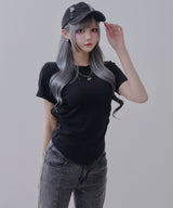 脇シャーリング半袖Tシャツ/カットソー