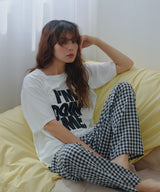 Tシャツ×ギンガムチェックパンツセットルームウェア