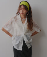 パッチワーク風総刺繍シアー半袖シャツ