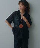 パッチワーク風総刺繍シアー半袖シャツ