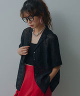 パッチワーク風総刺繍シアー半袖シャツ