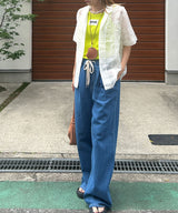 パッチワーク風総刺繍シアー半袖シャツ