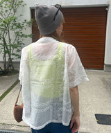 パッチワーク風総刺繍シアー半袖シャツ