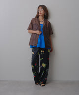 パッチワーク風総刺繍シアー半袖シャツ