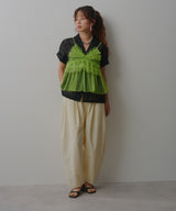 パッチワーク風総刺繍シアー半袖シャツ