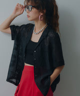 パッチワーク風総刺繍シアー半袖シャツ
