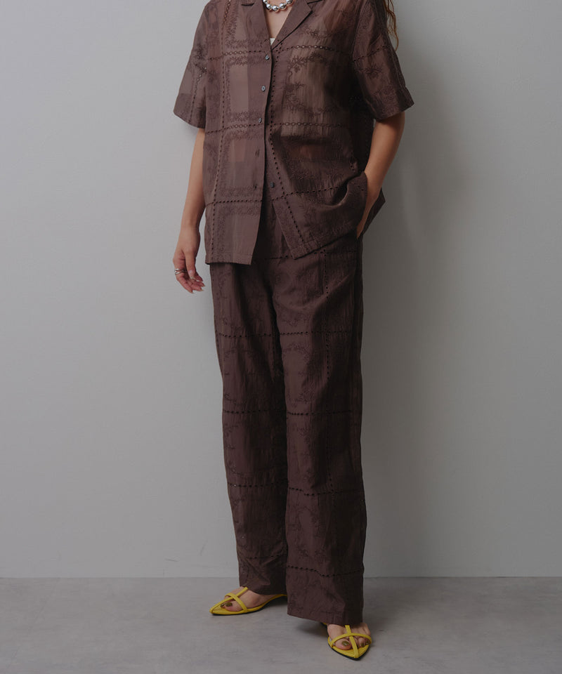 9/17 11時まで限定価格】パッチワーク風総刺繍シアーパンツ