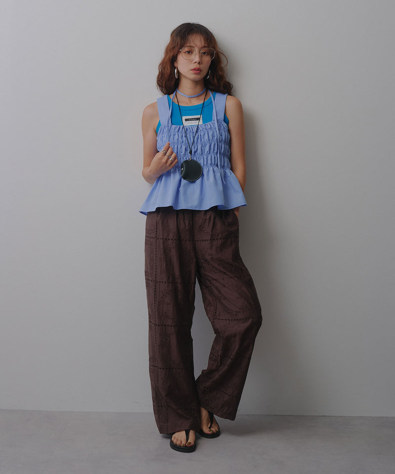 9/17 11時まで限定価格】パッチワーク風総刺繍シアーパンツ