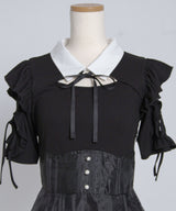【予約　6/10発送】デコルテオープンシアーチェックドッキング半袖ワンピース【大きいサイズあり】【SD】