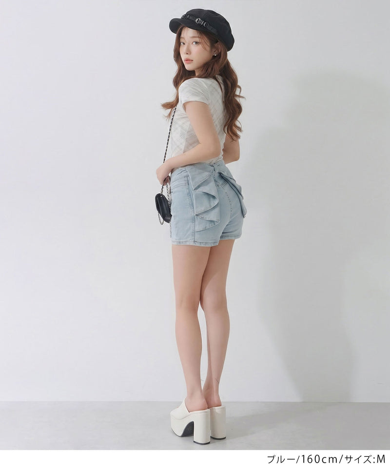 デニムパンツ y2k 短パン バックリボン デニム ショートパンツ ハイ