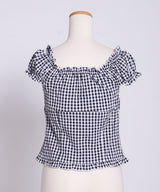 【予約　6/25発送】2WAYパフスリーブギンガムチェックブラウス【大きいサイズあり】【SD】