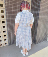 【予約　7/24発送】ヨークフリルセットアップ風ドッキング半袖ワンピース【4L-6L】【SD】