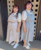 【予約　7/24発送】ヨークフリルセットアップ風ドッキング半袖ワンピース【4L-6L】【SD】
