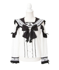 ハートレースフリルビジューセーラーブラウス