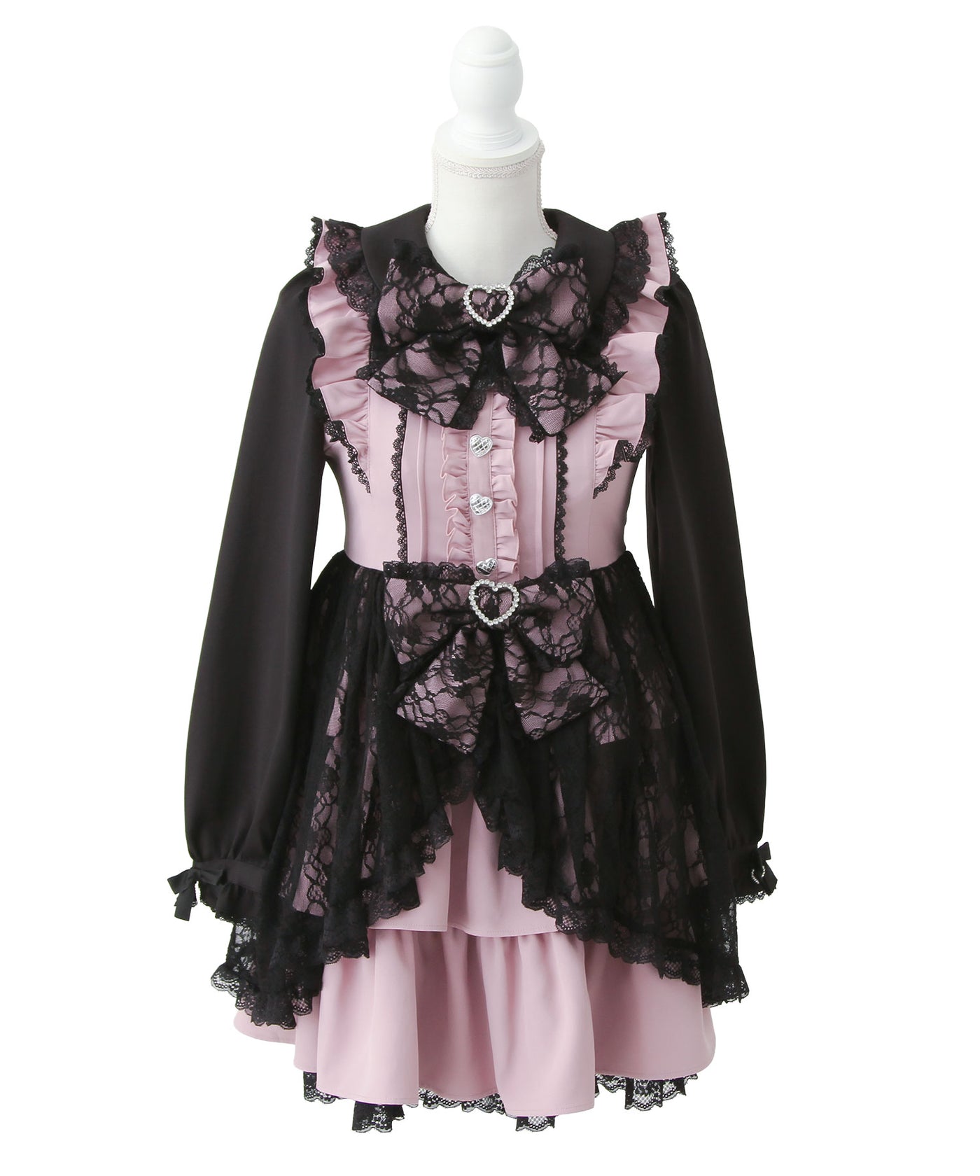 公*o様 h.NAOTOFrill レースワンピース バラ柄 黒×ピンク フリル 予約 9/14発送】レースカシュクールフリルワンピース【SD