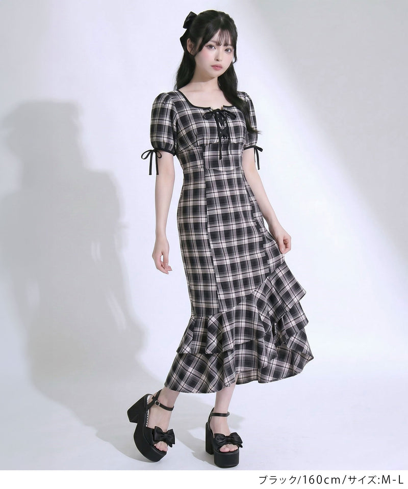 夢展望 rose レースアップアシメマーメイドワンピース ブラック レースアップアシメマーメイドワンピース【大きいサイズあり