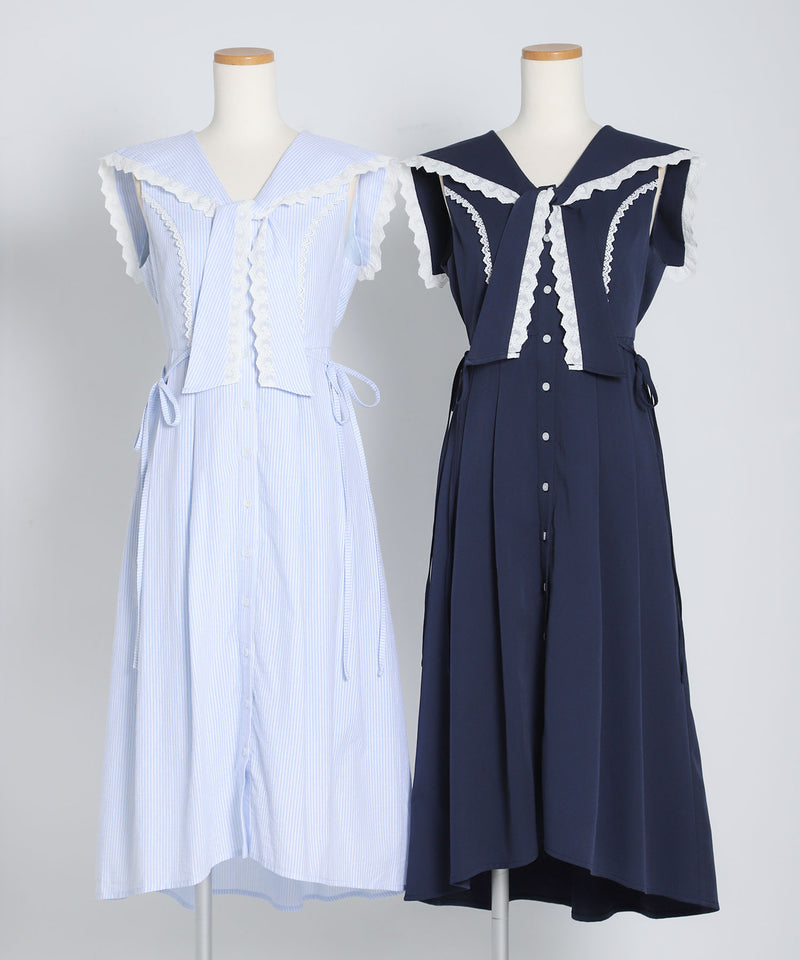❇︎美品❇︎ 大人可愛い セーラーカラー ロング ジレ ワンピース 予約 7/7発送】セーラーカラーロングワンピース【大きいサイズあり