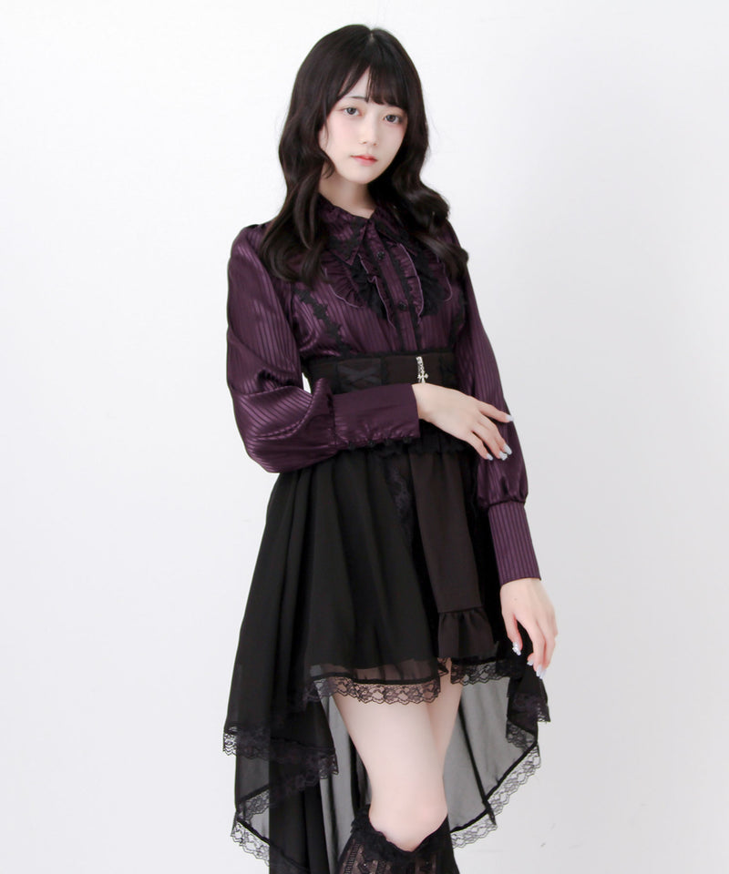 9/25 10:59まで限定価格】ゴシック風バラレースフリルストライプ