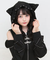 【予約　9/14発送】十字架ねこ耳ファスナースタッズパーカーワンピース【SD】