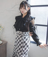 【8/27 11時より発売】ショルダーレースフリルリボンボウタイブラウス【大きいサイズあり】