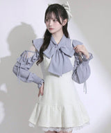 【8/27 11時より発売】ショルダーレースフリルリボンボウタイブラウス【大きいサイズあり】