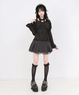 【予約　10/8発送】チョーカーつけ襟バラボタンレースアップ姫袖ギャザーブラウス