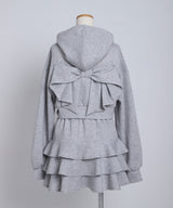 【9/22 10:59まで10％OFF】バックリボンスウェットパーカー＆ティアードミニスカートセットアップ【4L-6L】