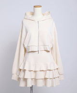 【9/22 10:59まで10％OFF】バックリボンスウェットパーカー＆ティアードミニスカートセットアップ【4L-6L】