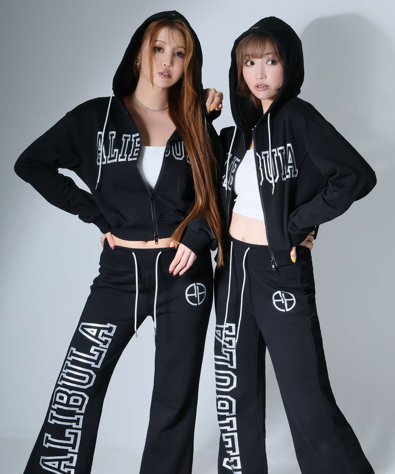 ALIBURA】ラメロゴスウェット脚長フレアパンツ/レディース ALIBURA】ラメロゴスウェット脚長フレアパンツ/レディース