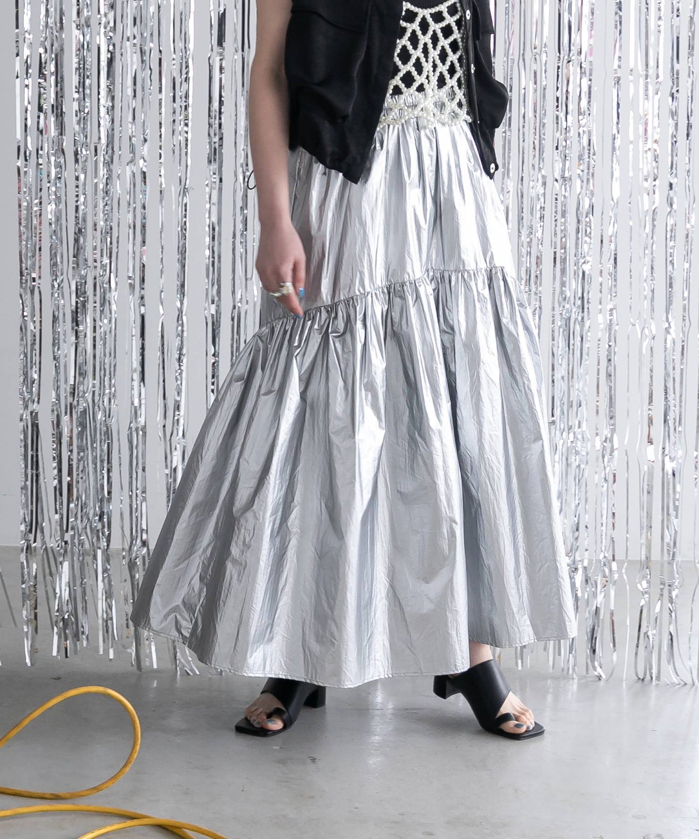 メタリックギャザーデザインスカート – レディースファッション通販の