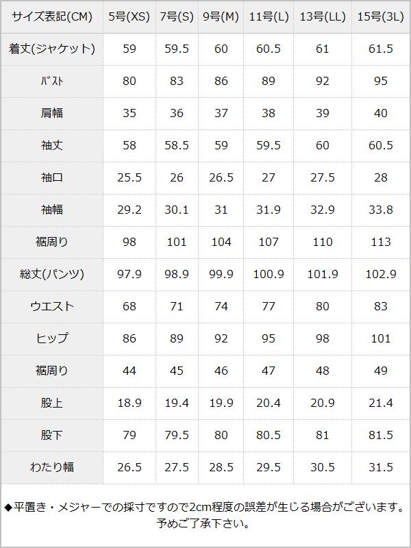 【Timesale対象】【送料無料】裏地ストライプ洗えるストレッチパンツスーツ2点セット / サイズ表