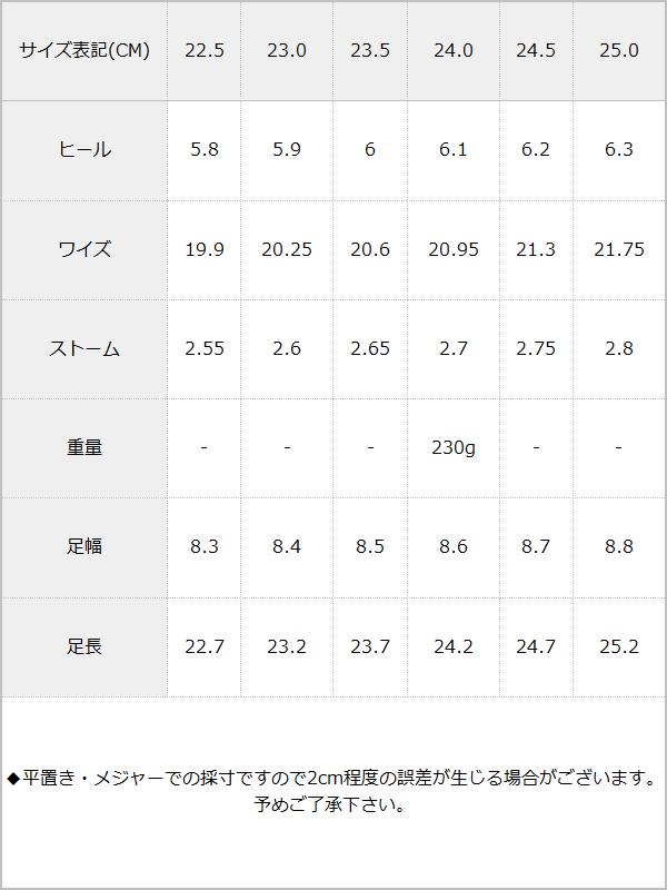 やみつきシリーズ フリルサンダル / サイズ表