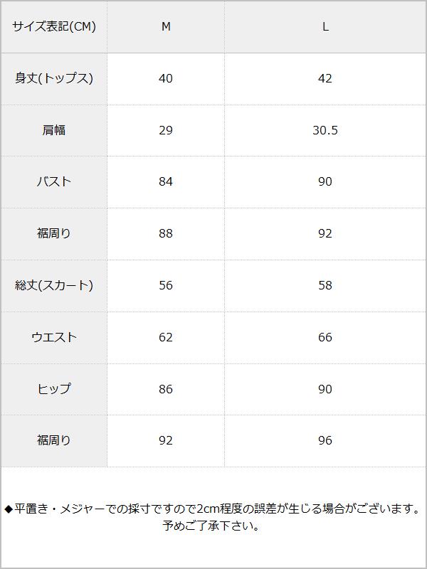 総レースシャツ×タイトスカートセットアップ / サイズ表