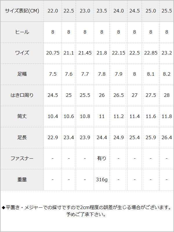 8cmヒール定番レースアップブーツ / サイズ表