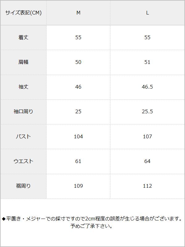 ビスチェレイヤード風ブラウス / サイズ表