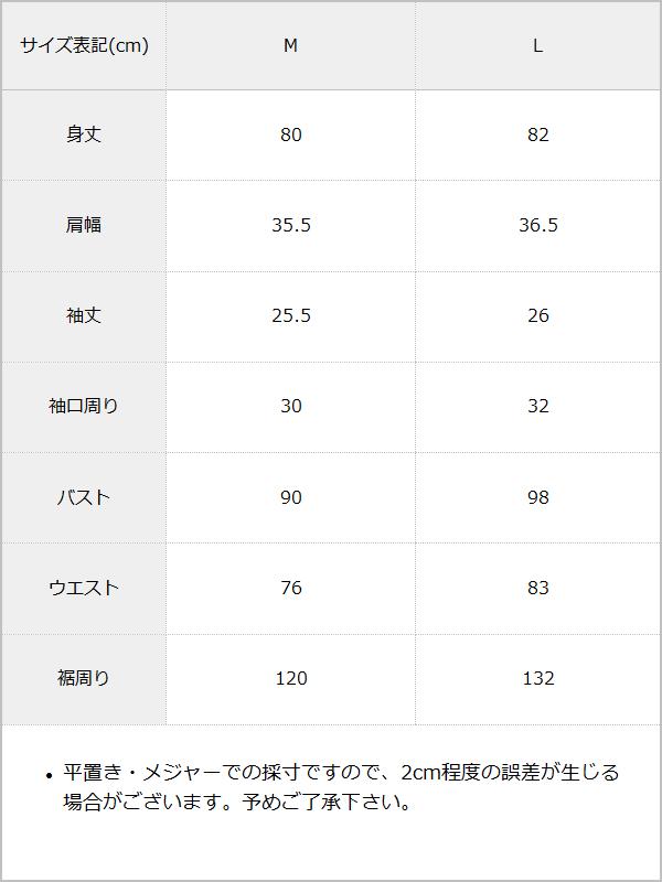 プリーツ切替ミニワンピース / サイズ表